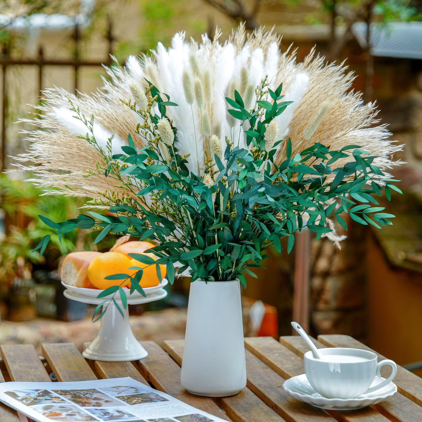 Ada  – Großer Strauß Trockenblumen  | Dekoration in grün, beige, weiß mit Gräsern